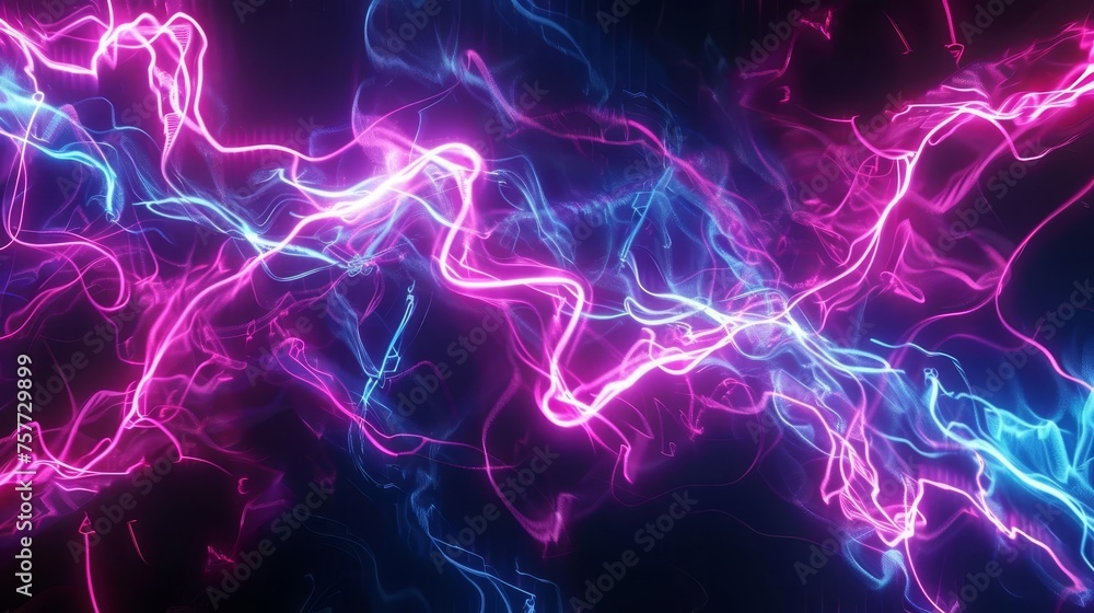 Poster neon futuristic flashes on a black background, creating a dynamic and energetic motion light effect 