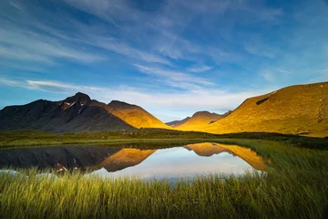 Papier Peint photo Lavable Europe du nord A beautiful small mountain lake in Sarek National Park, Sweden during august. Summer landscape of northern wilderness in Scandinavia.