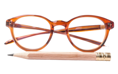 A pencil and a pair of glasses isolated on transparent Background