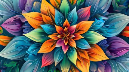 Vibrant and colorful abstract flower design, featuring a beautiful and intricate pattern of petals and shapes