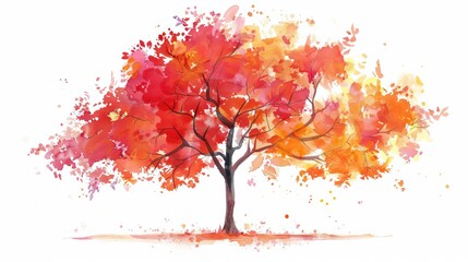 Obraz na płótnie Canvas Vibrant autumn tree watercolor banner isolated on crisp white background, capturing the essence of fall's colorful foliage. Horizontal composition perfect for seasonal designs