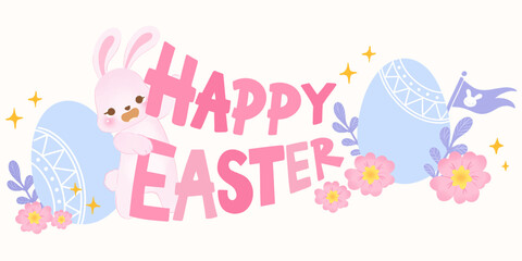 Easter fast with cuties bunny. Happy easter day. Religious symbols happy easter, easter eggs. Easter greetings. 