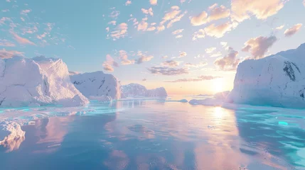 Poster Im Rahmen polar icebergs melt dry frozen lake Show the effects of climate change. © venusvi