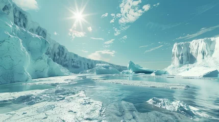 Gordijnen polar icebergs melt dry frozen lake Show the effects of climate change. © venusvi