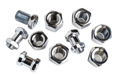 Nut and Bolt Chrome Coatings isolated on transparent Background
