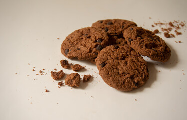 sweet and crunchy chocolate biscuits on a white background