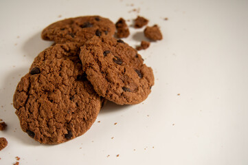 sweet and crunchy chocolate biscuits on a white background