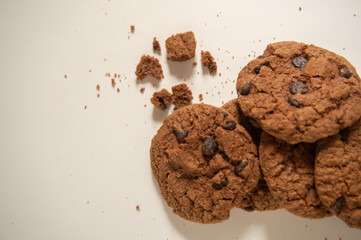 sweet and crunchy chocolate biscuits on a white background