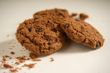 sweet and crunchy chocolate biscuits on a white background
