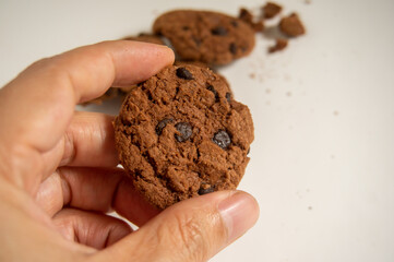 sweet and crunchy chocolate biscuits on a white background