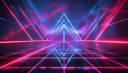 Retro style 80s synthwave futuristic Sci-fi street shape with neon lines background. Generated AI - obrazy, fototapety, plakaty