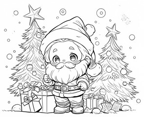 Coloring book for children, Santa Claus with gifts.