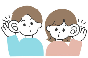 耳を大きくして聴いている男女のイラスト　ベーシック