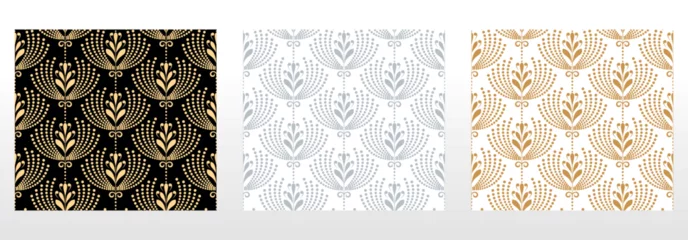 Tapeten Collection of flower geometric patterns. Seamless vector backgrounds. Colored ornaments. Ornament for fabric, wallpaper, packaging. Decorative prints © ELENA