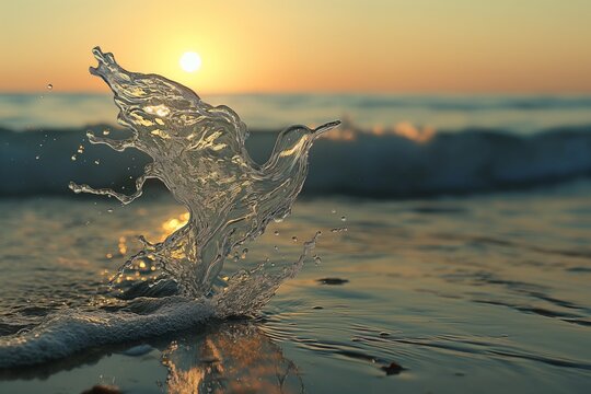 In the rays of dawn, a splash of pure sea wave accidentally formed a bird