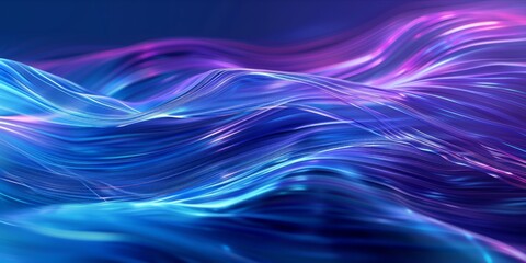 Abstract image of dynamic blue and purple flowing data streams.