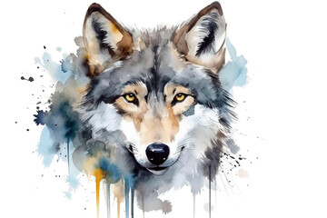 colorful illustration portrait white eyes Colorful isolated watercolor background yellow wolf Fairy Watercolor wolf wolf