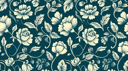 An elegant floral pattern with two colors. Suitable for wallpaper, wrapping paper, backgrounds, and fabrics. - obrazy, fototapety, plakaty