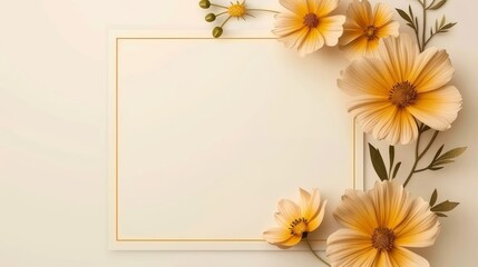 Invitation card design featuring yellow cosmos flowers