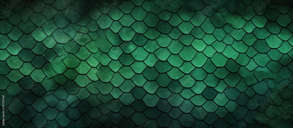 Poster macro photography of a green snake skin pattern on a dark background resembling a mesh of fluid line