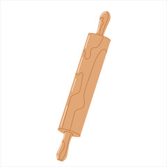 Wooden rolling pin for dough isolated on a white background. Kitchenware flat
