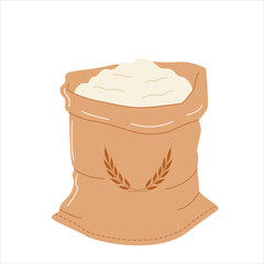 Sack of flour with wheat logo isolated on white background