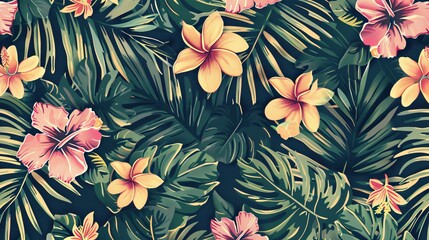Modern background with tropical flowers and plants