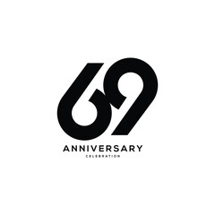 Fototapeta premium 69, 69 Years Anniversary Logo, Vector Template Design element for birthday, invitation, wedding, jubilee and greeting card illustration. 