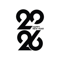 2026, Happy New Year 2026, Design template with typography logo 2026 for celebration and season decoration. Minimalist trendy background for branding, banner, cover, card