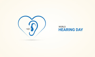 World Hearing day, ear with music wave, hearing day design for social media banner, poster 3D Illustration.