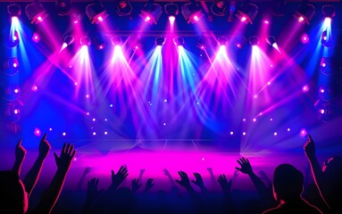 Stage with lights magical spotlight effect and colorful ambiance on transparent background
