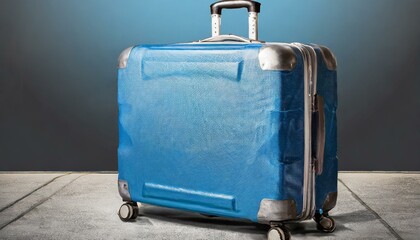big blue travel suitcase, png file of isolated cutout object with shadow on transparent background