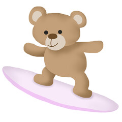 cute bear playing surfing