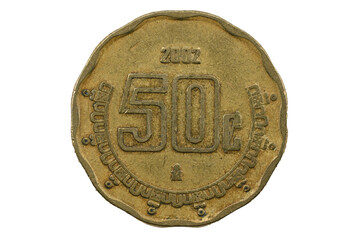 Moneda mexicana de 50 centavos de 2002. Fueron acuñadas desde 1992 - 2009.