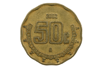 Moneda mexicana de 50 centavos de 2002. Fueron acuñadas desde 1992 - 2009.