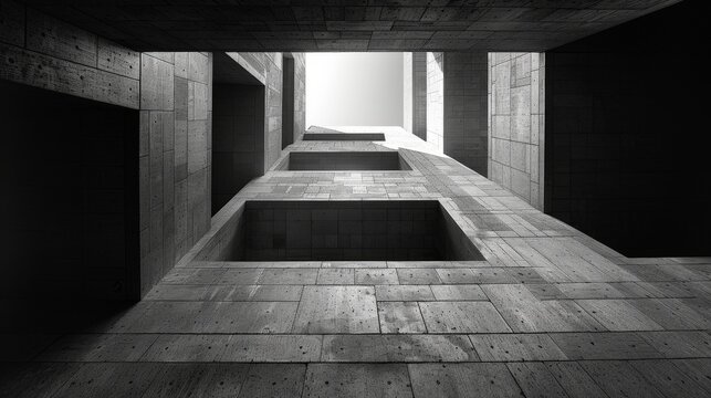 black and white architectural photo of a concrete building