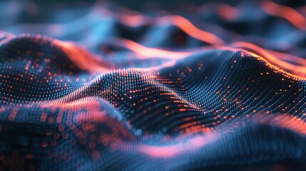 Futuristic Digital Wave Network with Neon Particles for Tech Backgrounds