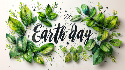 Earth Day 22 text surrounded by leaves - Powered by Adobe