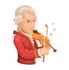Wolfgang Amadeus Mozart Musician Composer Figure Cartoon Illustration Vector
