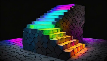 Sleek Hexagonal Stone Staircase on Transparent Background