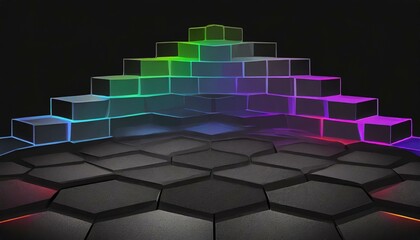Sleek Hexagonal Stone Staircase on Transparent Background"