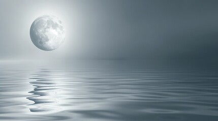 Lunar Glow: Full Moon's Reflection on Calm Night Waters