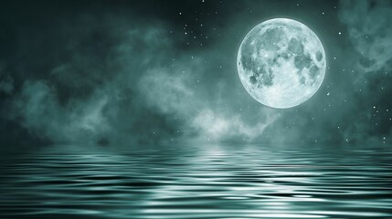 Luminous Full Moon Over Dark Ocean: Chilled Night for Astrology Themes