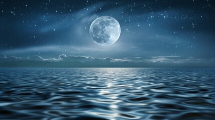 Naklejka na ściany i meble Ethereal Lunar Reflection: Peaceful Night Sky for Meditation Background
