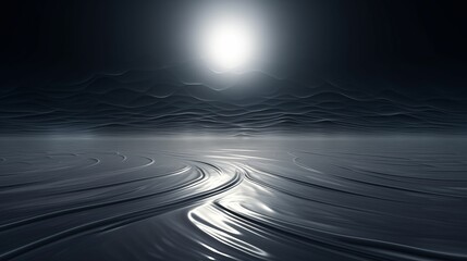 Silvery Moonlight Reflection on Calm Seas: A Tranquil Night Seascape