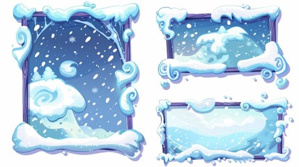 This is a set of winter medieval square borders with varying amounts of curling decoration edges for avatars or menu banners of game rank UI designs.