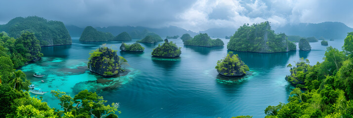 A view of limestone islets covered in vegetation,
Ha long bay vietnam limestone formations jetting out of the green water unesco world heritage site - obrazy, fototapety, plakaty