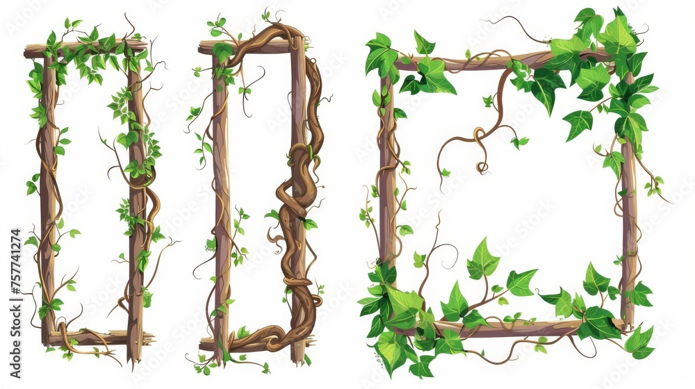 Poster an illustration of a twisted and tangled branch with a green leaf. cartoon modern rain forest tree s