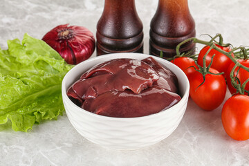 Raw turkey liver in a bowl ready for cooking