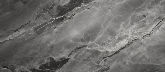 A detailed closeup of a grey marble texture with intricate patterns resembling waves formed by wind and water, creating a landscape of rock and soil, with a touch of darkness